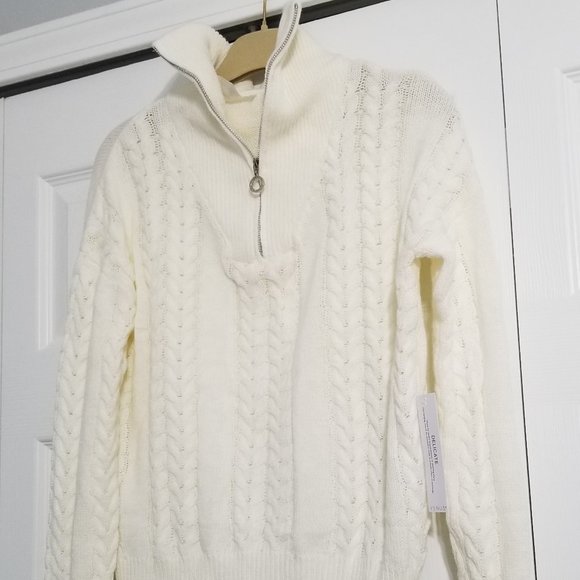 Cable Knit Quarter Zip Sweater - Cream (XS) - VENUS - Picture 5 of 9